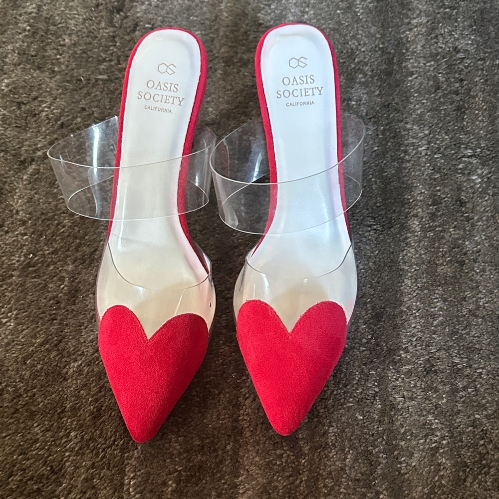 Society Red Heart Heels with Clear Straps